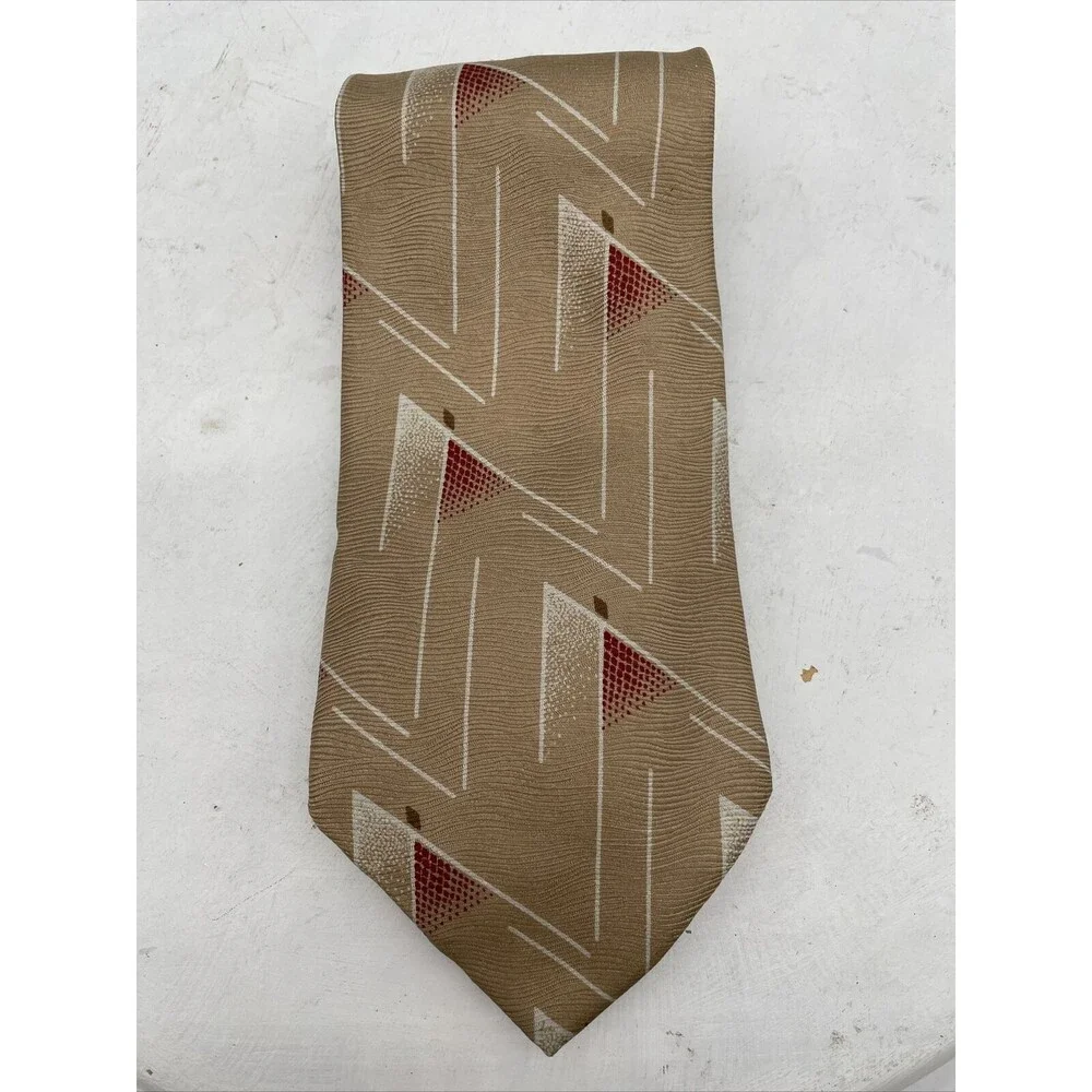 Giorgio Armani  Geometric Tan White and Red Silk Blend Tie Italy